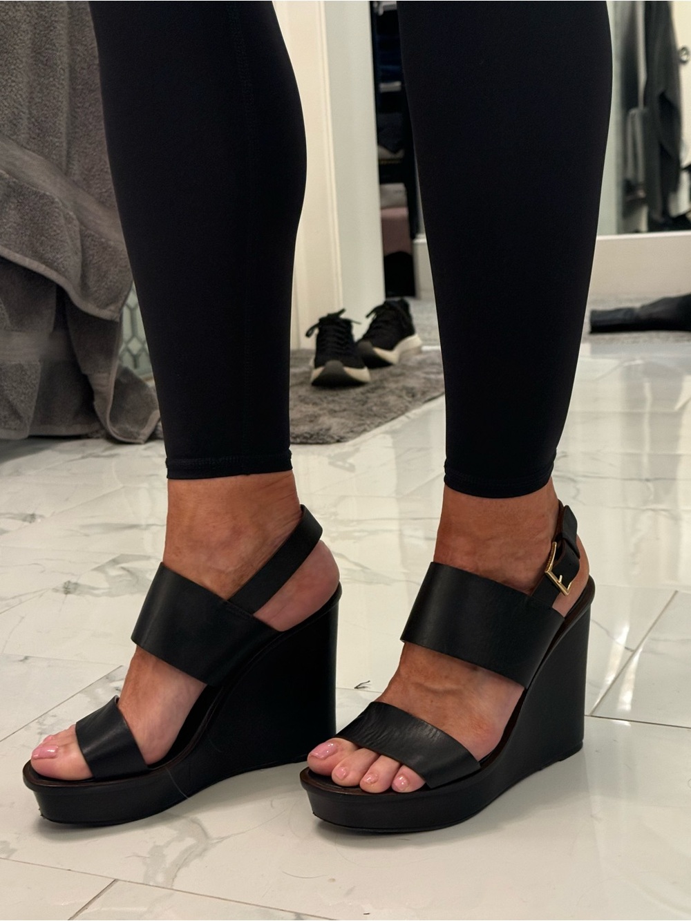Tory Burch Black Leather Platform Heels